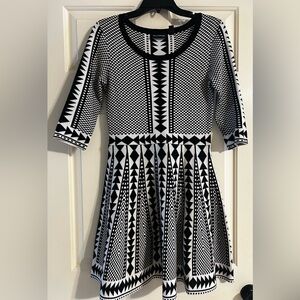 Nina Leonard Black and White Knit Skater Dress